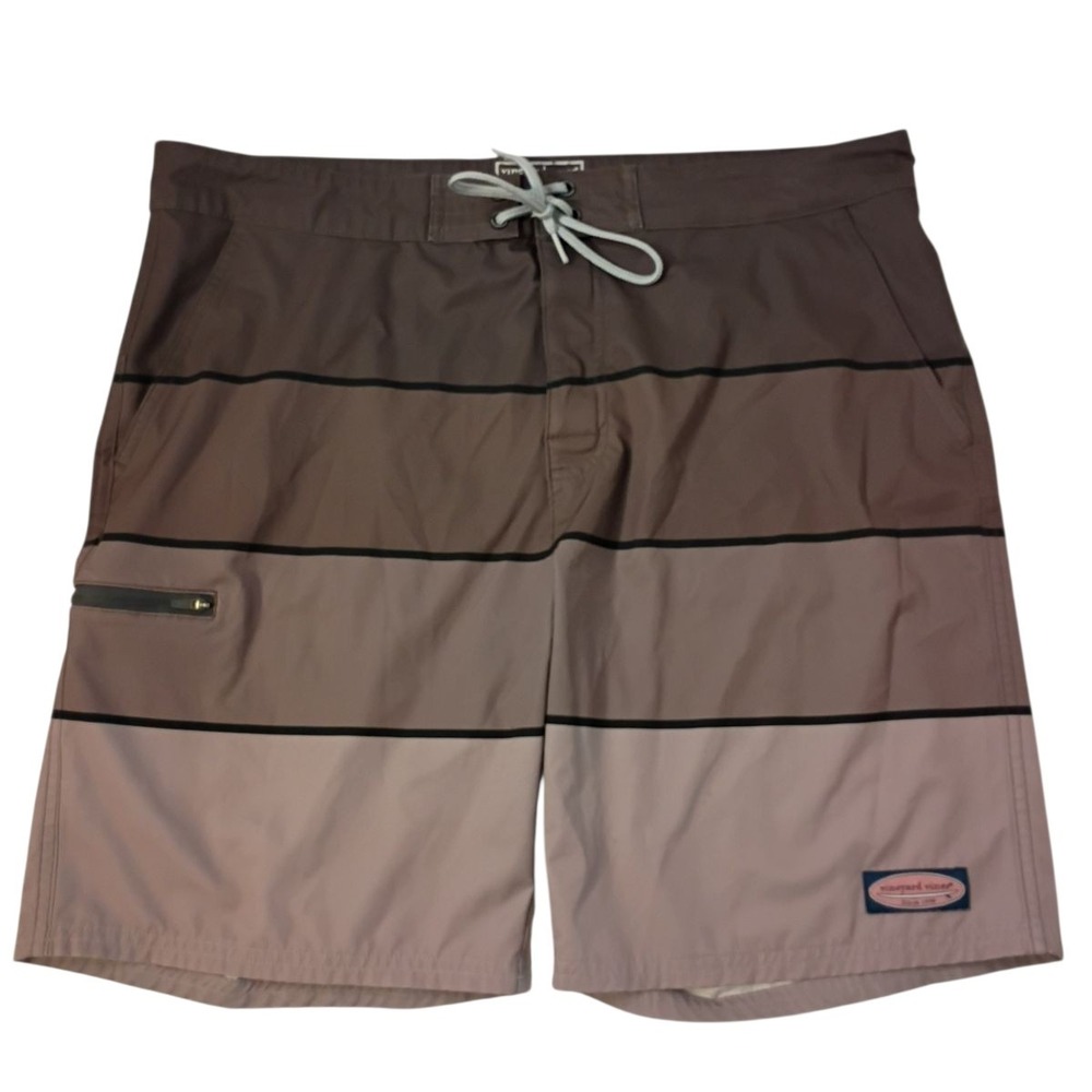 Vineyard Vines Performance Board Shorts Mens 36 Brown Striped Color Block Swim